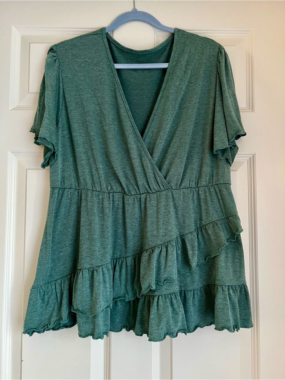 SHEIN Green Ruffled Surplice Tunic Top